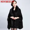 Scarves 5 Colors Fashion Faux Fur Cardigan Patchwork Batwing Sleeves Thick Pashmina Black Knitted Loose Winter Autumn Overcoat