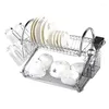 Storage Baskets S-Shaped Dish Rack Set 2-Tier Chrome Stainless Plate Cutlery Cup Tableware Tray Drain Bowl Kitchen Shelf Basket