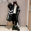 Down Coat 10 to 12 years Girls Fashion Winter Jackets Cotton-padded Ribbon Thicken Warm Teen Girl Black Jackets HKD230725