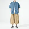 Мужские повседневные рубашки японские джинсовые куртки летние почвенную одежду для одежды для кнопок