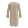 Casual Dresses Round Women's Neck Knee-Length With Buttons Dress Loose Boho Knit Women