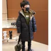 Down Coat Winter Kid Boy Down Cotton Hooded Collar Jacket Fashion Long Coat Teen Overcoat Outdoor Sport Windproof Snowsuit 2023 New Korean HKD230725