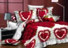 Sıcak 3D Yorgan Kapağı Kral Boyut Yatak Seti 3/4pcs Düğün Nevresim Kapak Sayfası Kılıfları Kırmızı Gül Lily Bedclothes Romantik Aşk L230704