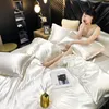 Bedding sets blending Mulberry Silk Set Silky Highend Queen Size Duvet Cover with Fitted Sheet Luxury Sets King Bed 230725