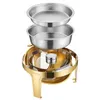 Juegos de vajilla de lujo grande de acero inoxidable Chafing Dish Gold 6.5L Big Roll Top Round Catering Warmer