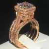 Alianças de Casamento Ouro Rosa 18K Vintage Três em Um Diamante Conjunto de Anel CZ Prata Esterlina 925 Anel de Noivado 230725