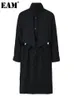 Women S Trench Coats Eam Black Back Button duży rozmiar długi rękaw klapowy luz luźny wiatrakowy wiatrowa jesień 2023 17a599 230725