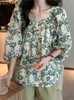 Women's Blouses 2023 VONDA Fashion Tops Women Summer 3/4 Puff Sleeve Floral Printed O-Neck Casual Loose Shirts Bohemian Blusas Femininas