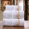 Handduk 5-stjärna El Bath Set Luxur Brodery White Cotton Stor strandmärke Absorberande snabbtorkande badrum