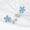 Fashion Threaded Flower Swivel Women's Stud Earrings Delicate Blue Tassel Crystal Earrings 925 Silver Needle Hypoallergenic Small Daisy Pendant Earrings