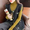 Coletes Femininos Chegada Moda Feminina Decote em O Sem Mangas Pequena Fragrância Coreano Tweed Xadrez Colete Clássico Mola Colete Casaco Casual Vestir