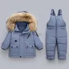 Down Coat -30 Baby Girl Chaquetas de invierno para niños 2 piezas Trajes Abrigos de cuello de piel para niños Monos infantiles Pantalones Niños Traje de nieve Conjunto de ropa HKD230725