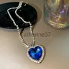 Pendant Necklaces Big Crystal Heart Pendant Necklace For Women Full Rhinestone Necklace Titanic Heart Of Ocean Blue Heart Love Forever Jewelry J230809