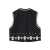 Women's Tanks 2023 Summer Wear Mirror Inlaid Embroidery Cardigan Vest Round Neck Sleeveless Slim Short Style Top Jacket