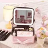 Sacs Cosmétiques Cas Smart LED Trousse De Maquillage Avec Miroir Grande Capacité Étanche PU En Cuir Voyage Sourcil Tatouage Cas Pour Femmes 230725