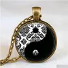 Anhänger Halsketten Schwarz und Weiß Kunst Tai Chi Glas Cabochon Yin Yang Schmuck Mode Metall Aussage Halskette Für Männer Frauen Geburtstag Dhd9A