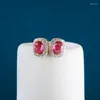 Kolczyki stadninowe Cellower 925 Sterling Srebrne dla kobiet luksus z owalnym kształtem rubinowym kamieniem różowym złotem kolor przyjęcie weselne