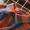 ジャケットボーイズシャツ秋と冬の綿のハンサムコート中央の子供用格子縞の長袖ぬいぐるみ春と秋のシャツ230725