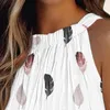 Dames Blouses Dames Halter Mouwloos Vest Tops Retro Veren Print Onregelmatige Ruffle Zoom Blouse Zomer Ademend Koeling Losjes Geplooid