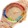 Färg Diamond Square Women Mens Quartz titta på vattentät isad Hip Hop All Diamond Luxury Fashion Dress Watch Silver Rose 290e