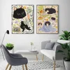 面白い動物の漫画黒猫のポスター印刷壁アート植物の花のキャンバス絵画装飾的な写真の装飾的な写真部屋の家の装飾W06