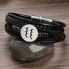 Braccialetti con ciondoli Moda 12 Costellazioni Bracciale Gioielli Pelle multistrato Personalità casual Segni zodiacali Punk