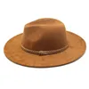 Amerikaanse Stijl Suede Vilt Fedora Hoed Voor Mannen Vrouwen Vintage Brede Rand Western Cowboy Hoed Winter Trilby Jazz Caps