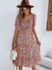 Basic Casual Dresses Msfilia Spring/Summer Long Print Women's Bohemian Short Sleeve High Waist Floral Dress Suitable for Women's Leisure 230724