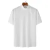 Hommes t-shirts hommes T-shirt col haut manches courtes hauts tricotés Texture élastique été couleur unie fond tricot