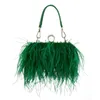 Evening Bags Luxury Ostrich Feather For Women Chain Shoulder Bag Tassel Party Clutch Purse Green Wedding Handbags 230725