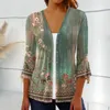 Women's Blouses Women Cardigan Single Breasted Floral Printed Vacation Wear Open Front Loose T-shirt For Casual