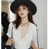 Women's Blouses Iyundo Summer Sexy Tops Girls Deep V Neck Shirt Lace Stitching White Short-sleeved & Blouse Female Fashion Clothes