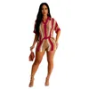 2023 Summer Designer Womens Tracksuits Sexy Hollowed Out Perspective Contrasting Lapel Knit Shorts Set Two Piece Sweater Set