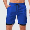 Shorts de corrida masculino elástico de camada dupla com bolso moletom jogger fitness academia treino casual roupa ativa