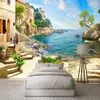 Personnalisé 3D Po Papier Peint Château Jardin Vue Sur La Mer Peinture Murale Salon Canapé Chambre Décoration Murale Papel De Parede 3D250V