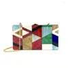 Borse da sera Colorful Patchwork geometrico Scatola in acrilico Pochette da donna Borsa a tracolla Messenger da donna Borsa da viaggio con patta estiva