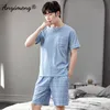 Men's Sleepwear Young Men Pajamas for Summer Soft Cotton Home Suit Men's Pijama Sets Pullover Plaid Male Short Sleepwear Casual Youth Loungewear 230724