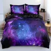 Роскошная галактика темно -синяя постельное белье, набор для двойной полной королевы короля, одеяло/одеяло, набор сияющих звезд Starry Sky Cover Cover L230704