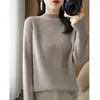 Pulls pour femmes automne et hiver laine mélangée tricoté bas chemise demi col roulé bande de tirage épaissi chaud pull femmes