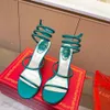 Rene Caovilla Heel Sandals Crystals 장식 라인톤 힐 95mm 디자이너 발 뒤꿈치 발목 랩 어라운드 여성 하이힐 샌들 꽃 이브닝 파티 신발과 상자