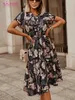 Temel Sıradan Elbiseler S. Flavor Kadın Baskılı Kısa Kollu Yaz Elbisesi Zarif Tek Göğüs Bohem A-line Elbise Plaj Stili 230724