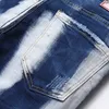 Slim-Fit Stretch White Painted Men's Jeans Spring Autumn Blue Ripped Hole Denim Pants Fashion Punk Streetwear