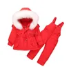 Płaszcz Down 2023 Winter Boys Coat Fur Fllar Kurtka dla dziewcząt Gruby kombinezon 1-4 lata Dzieci Snowsuit Toddler kombinezon HKD230725