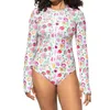 Fato de banho feminino multicolorido uma peça maiô com zíper controle de barriga meninas macio monokini cintura alta para mulheres esportes aquáticos