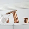 Смеситель бассейна смазочный золотой раковина для ванной комнаты, дыра, широко распространенная микшер из розового золота горячее и холодное золото водопад Новый