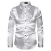 Herrklänningskjortor Herrskjorta Sequined Performance Nightclub Men's Host MC Men's Lapel Long Sleeve Solid Color Shirt Mens Dress Shirts 230724