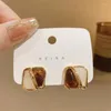 Stud Earrings Vintage Coffee Color Stone For Women Geometric Square Personality Boucle Oreille Fine Jewelry Gifts