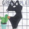 Женский полый бикини дизайнер логотип купальники черный купальный купальник, дамы, сексуальный купальный костюм