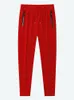 Men's Pants 2023 Red Sweatpants Breathable Nylon Spandex Cool Joggers Plus Size Sportswear Zip Pockets Straight Long Track