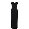 Casual Dresses Feather Dress Black Party Sheath White Sexy Sleeveless Long Evening 2023 In Solid Strapless Midi